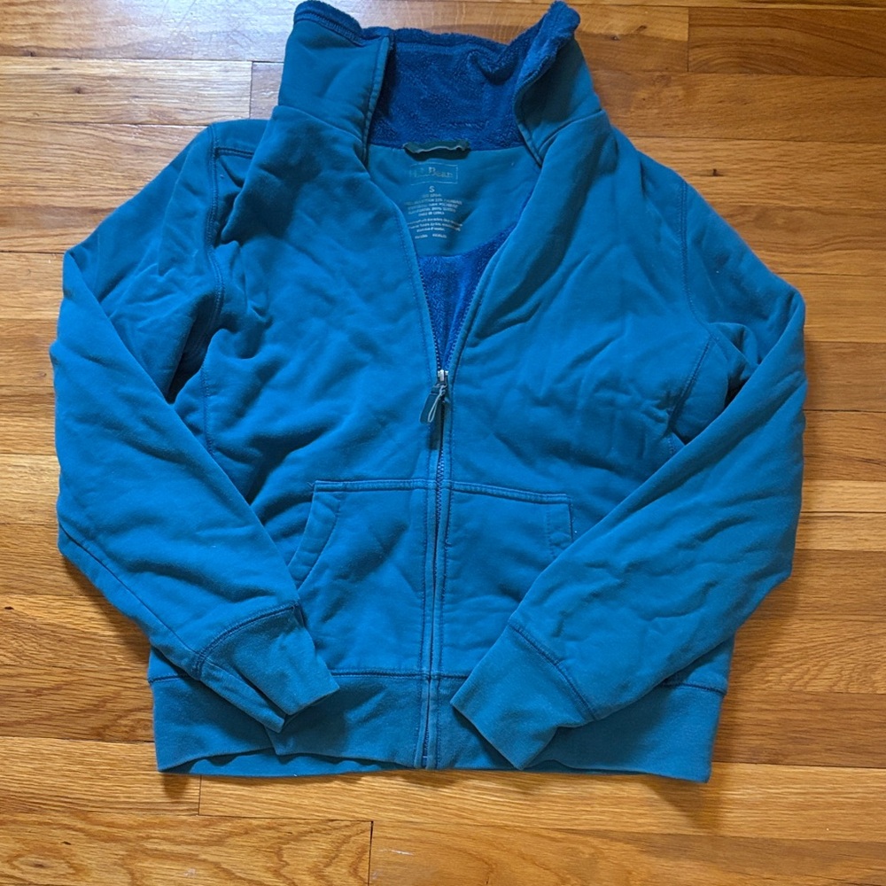 L.L. Bean Teal Blue Full-Zip fleece lined sweatshirt style   Jacket